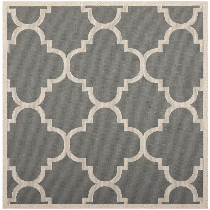 Modern Grey/Beige Synthetic 4'x4' Square Indoor/Outdoor Rug