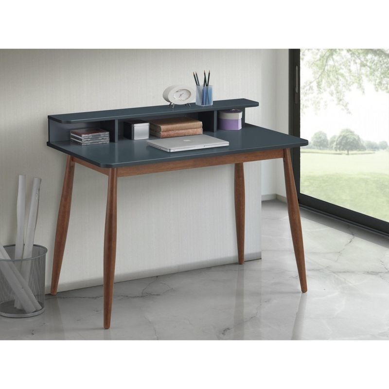 Gray and Natural Wood Writing Desk with Hutch