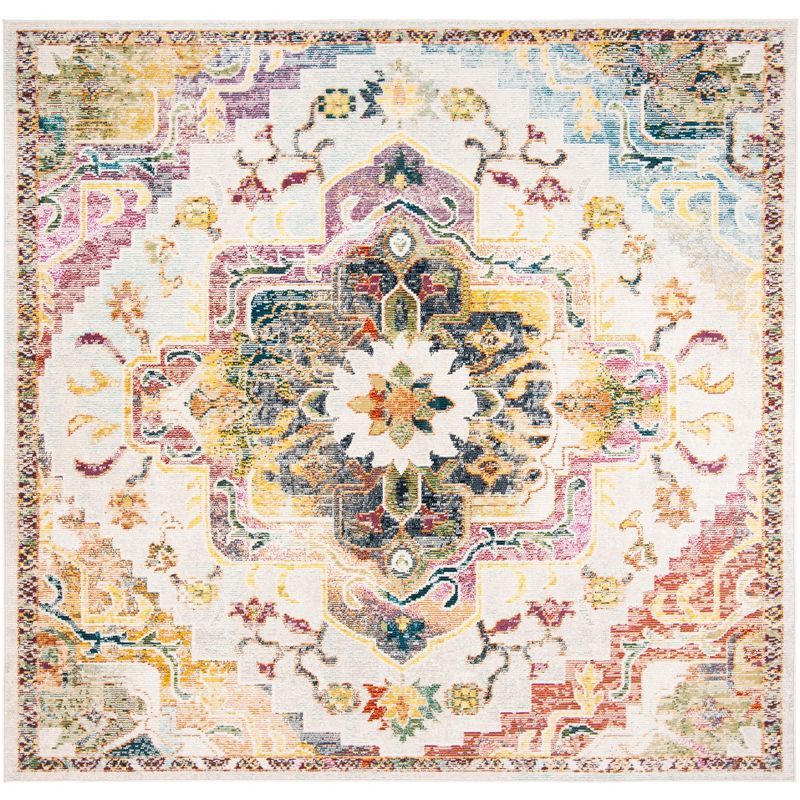 Light Blue Floral Synthetic Square Area Rug