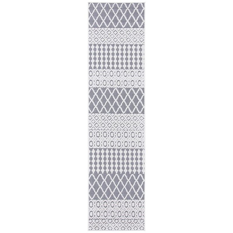 Ivory and Gray Geometric Indoor/Outdoor Runner Rug