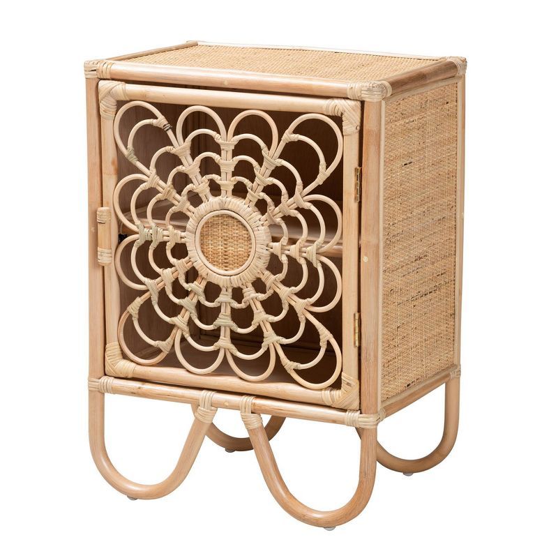 Acelin Natural Brown Rattan Bohemian Nightstand with Curved Legs