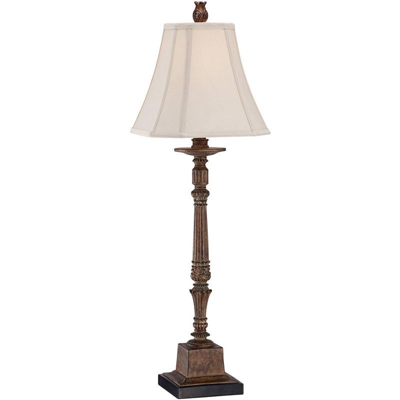 Thornewood Crackled Brown Candlestick Console Table Lamp with Beige Shade