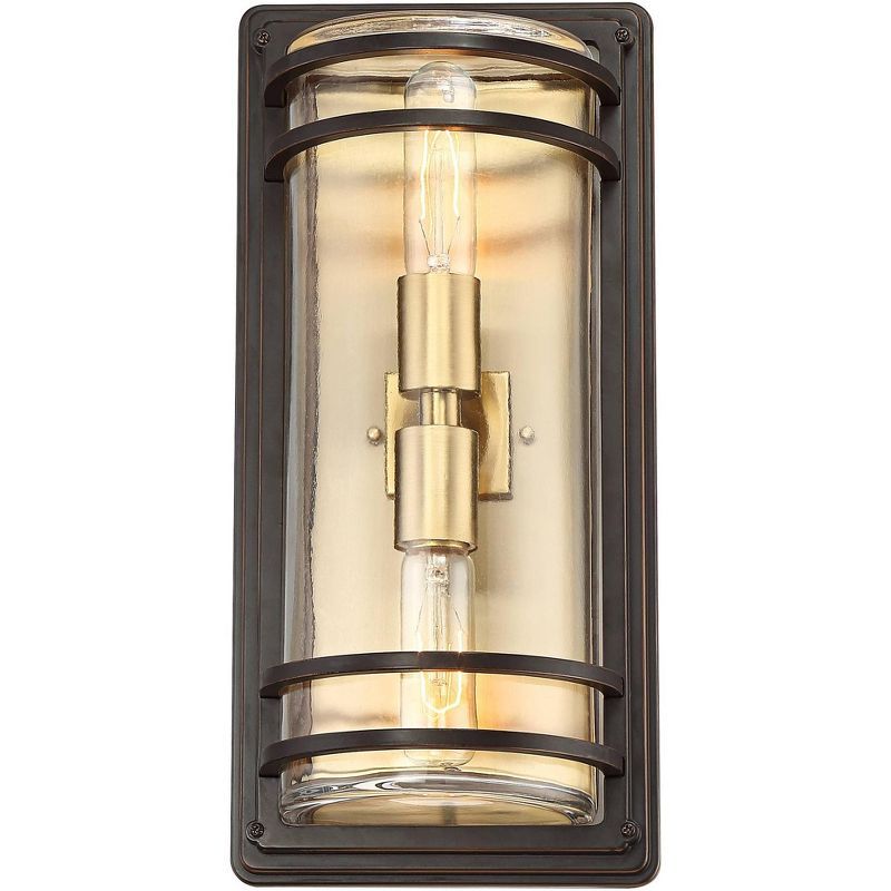 Modern 21" Bronze and Brass Wall Sconce with Clear Glass