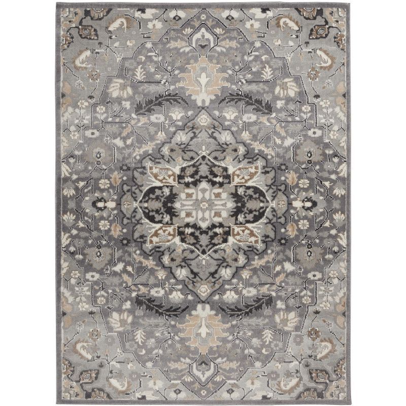 Gray Medallion 8' x 10' Synthetic Easy Care Area Rug