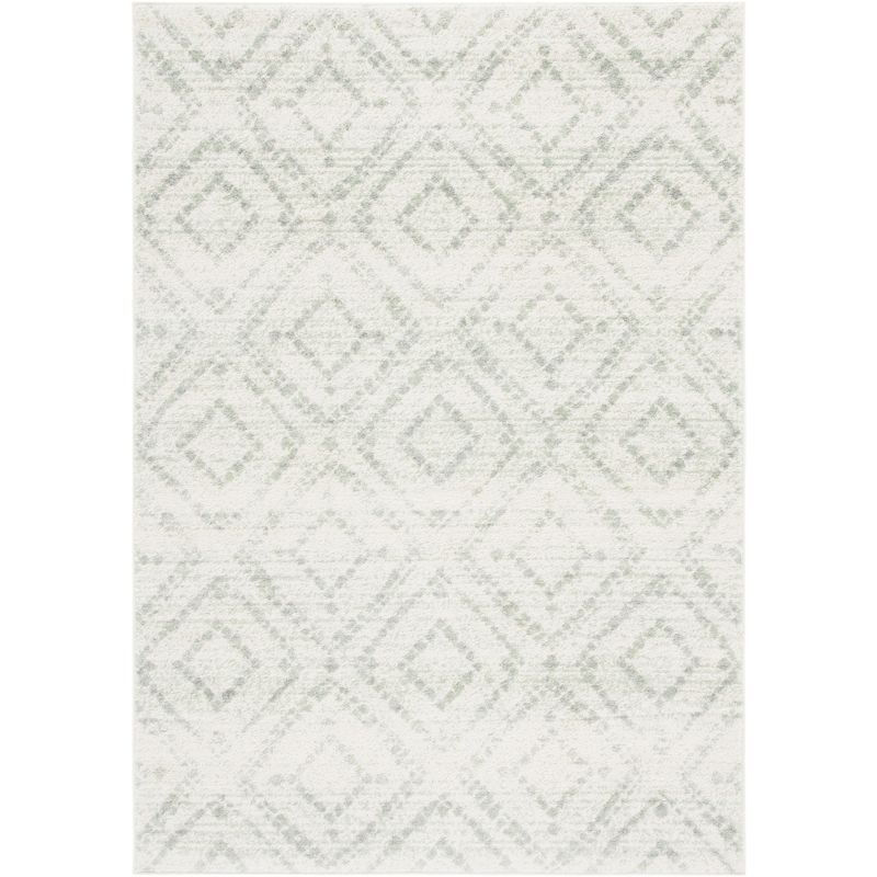 Ivory and Green Geometric Rectangular Area Rug