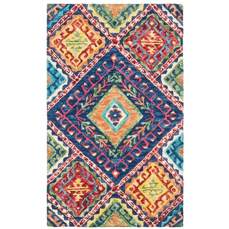 Handmade Blue Wool Geometric 3' x 5' Area Rug