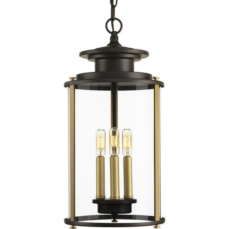 Antique Bronze and Glass 3-Light Indoor/Outdoor Pendant