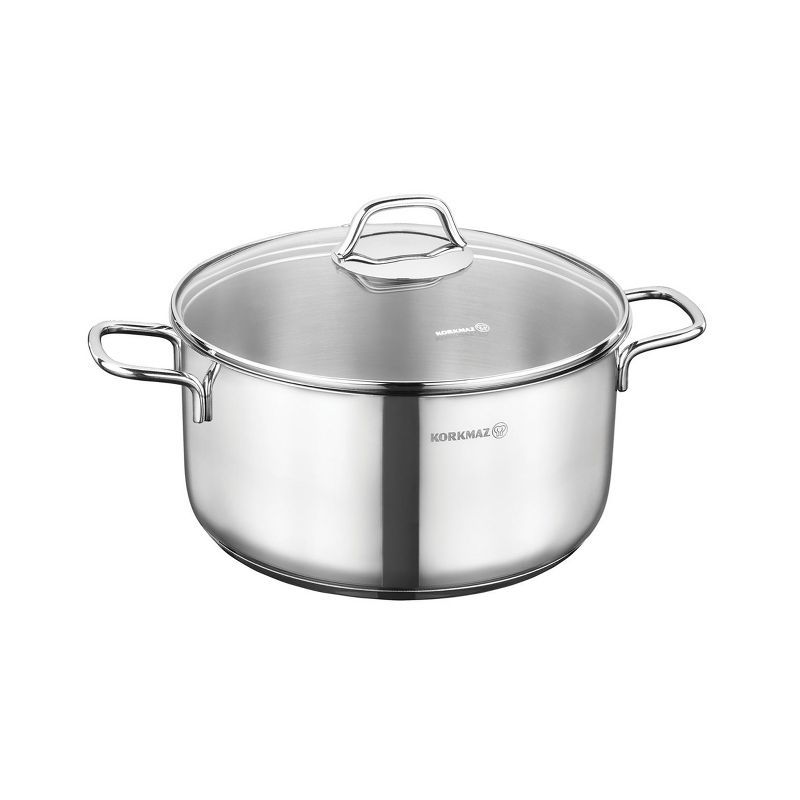 Korkmaz Perla 4 Liter Stainless Steel Casserole with Glass Lid