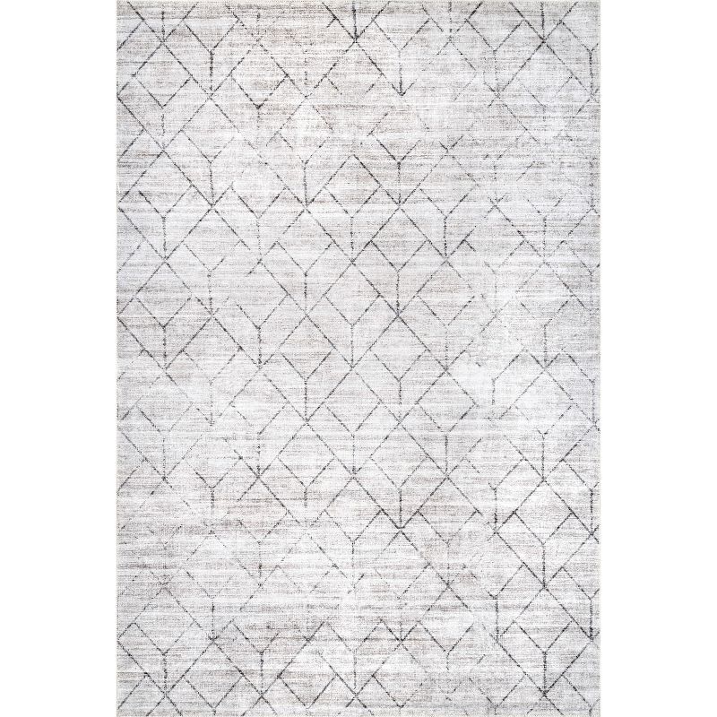 Modern Geometric Light Gray Synthetic Washable Rug, 3' x 5'