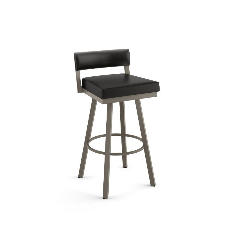 Travis 34" Swivel Counter Stool in Black Faux Leather and Grey Metal