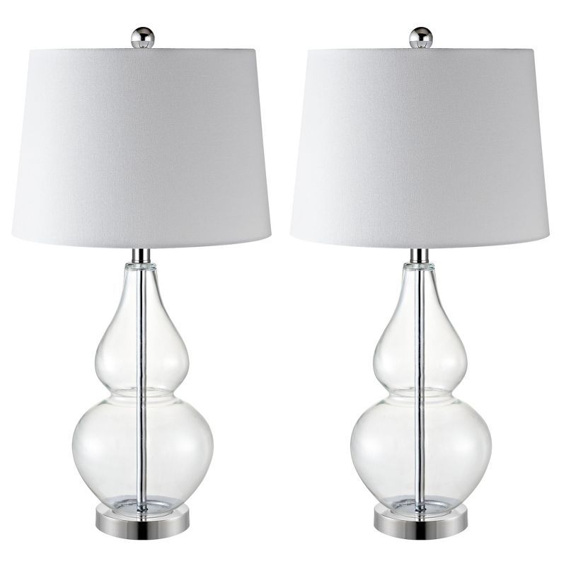 Frena Clear Glass and Chrome Table Lamp Set with White Shades