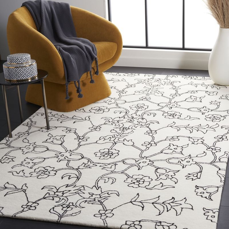 Ivory and Black 7' Square Wool Tufted Area Rug