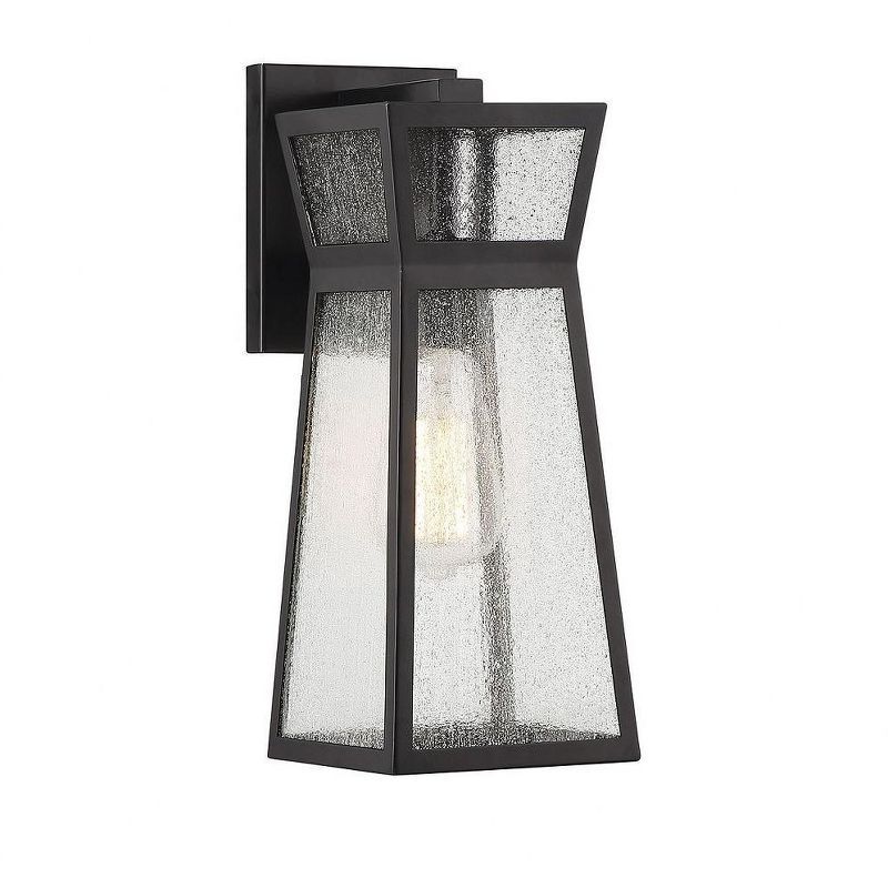 Matte Black Outdoor Lantern with Clear Seeded Glass Shade