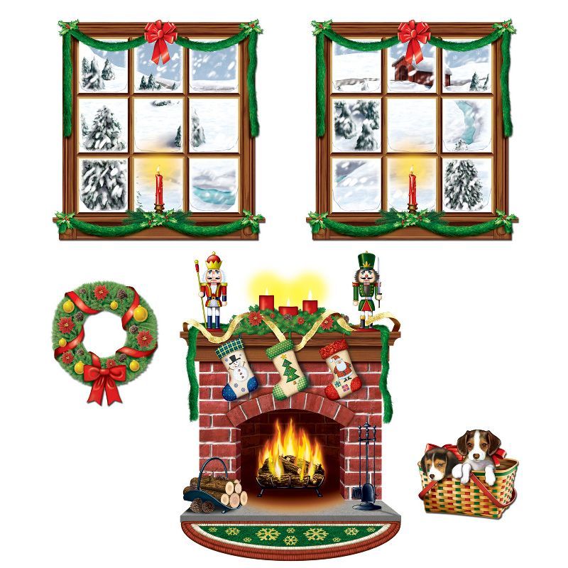 Multicolored Printed Plastic Indoor Christmas Decor Props Set