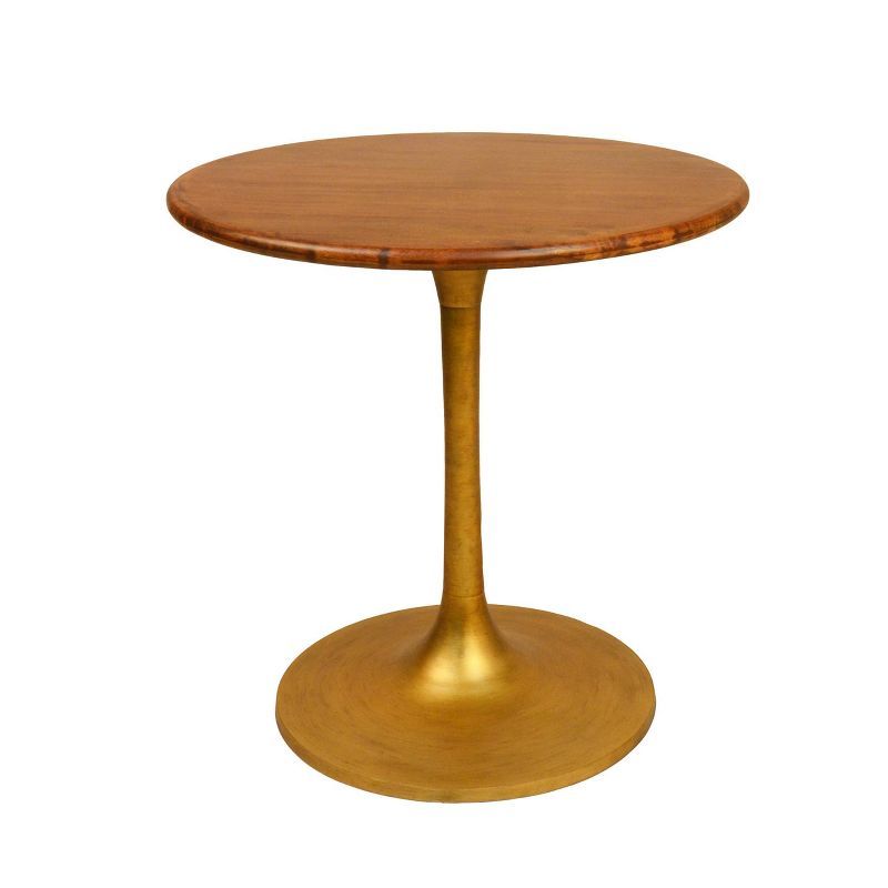 30" Elm and Antique Gold Round Dining Table with Aluminum Base