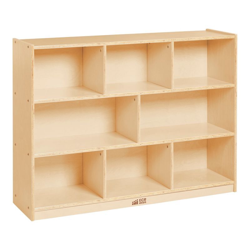 Natural Birch 8-Compartment Kids Storage Cabinet with Casters