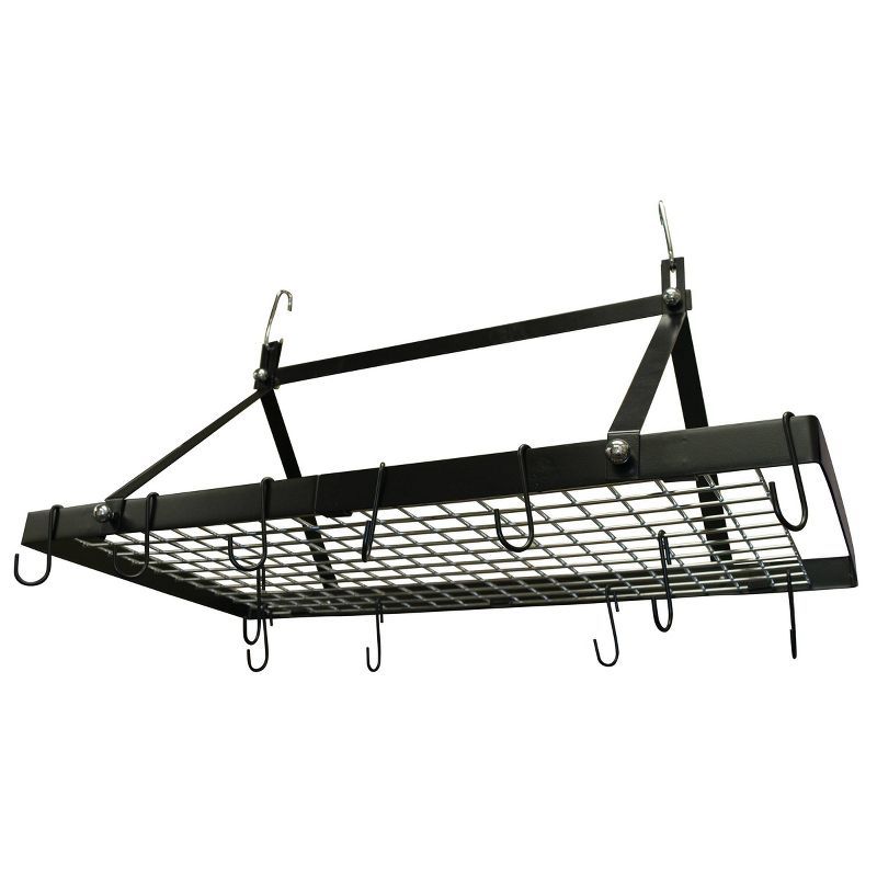 Black Enamel Rectangle Ceiling Pot Rack with Hooks