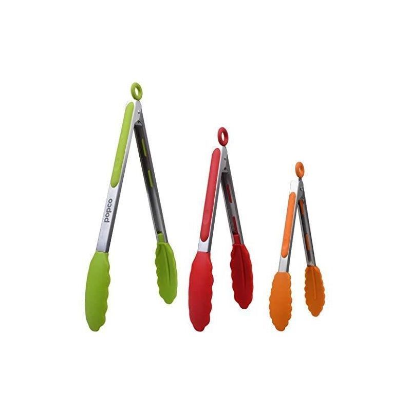 Popco Multicolored Silicone and Stainless Steel Cooking Tongs Set