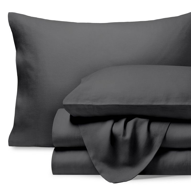 Full Dark Grey Organic Linen Sheet Set