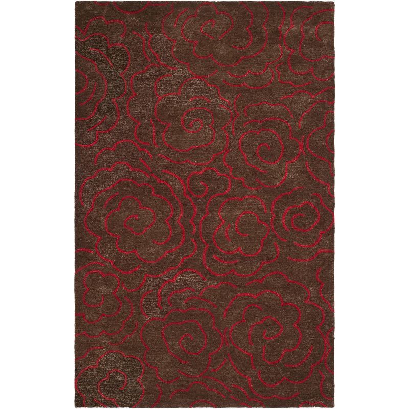 Chocolate and Red Hand-Tufted Wool and Viscose Area Rug