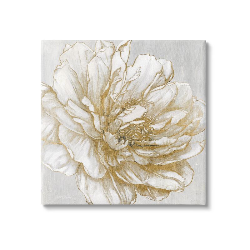 Modern Glam White and Gold Flower Petals Canvas Wall Art