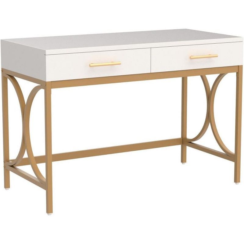 Modern White and Gold 41" Desk with Drawers