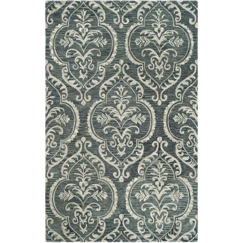 Eilish Floral Blue & Sage Tufted Wool Area Rug, 5' x 8'