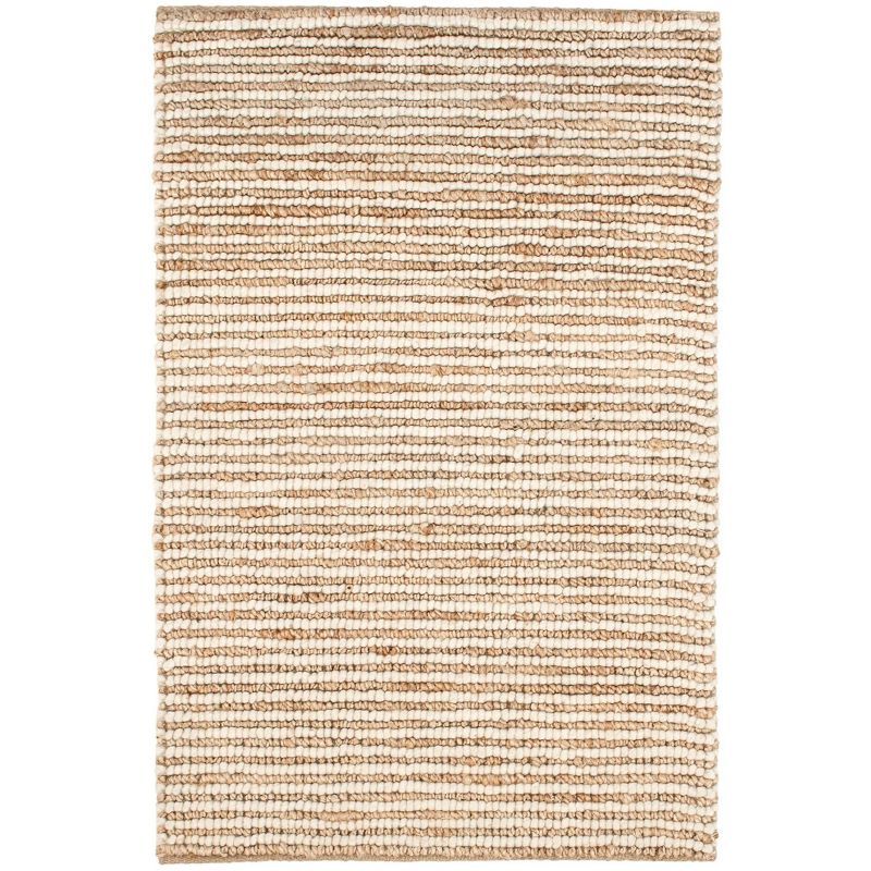 Ivory and Natural Wool Jute Stripe Runner Rug 2.5 x 8