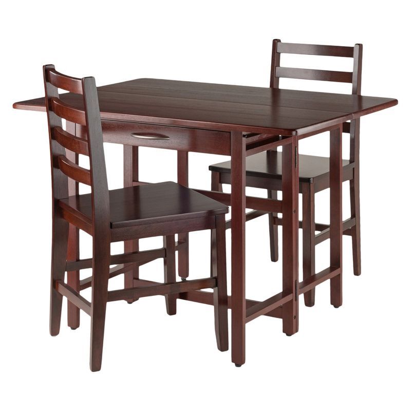 Walnut 3-Piece Drop-Leaf Dining Set with Ladder Back Chairs