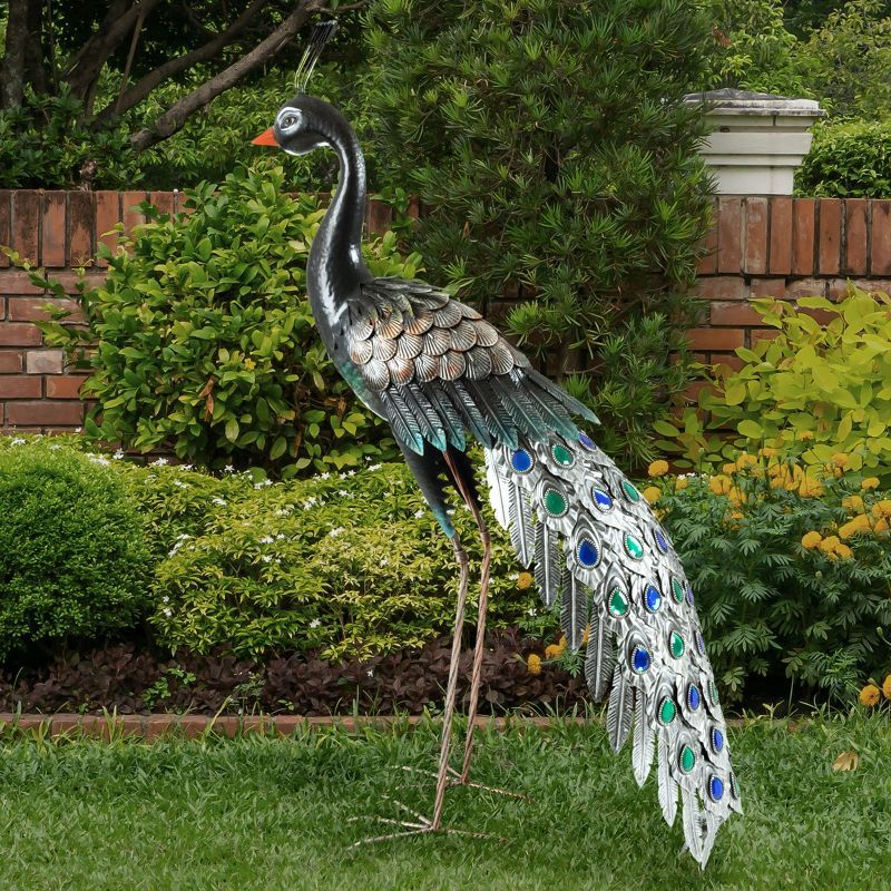 Handcrafted Metallic 37-inch Outdoor Peacock Garden Statue