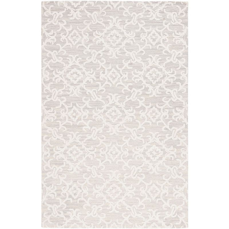 Handmade Off-White Floral Wool Rectangular Area Rug