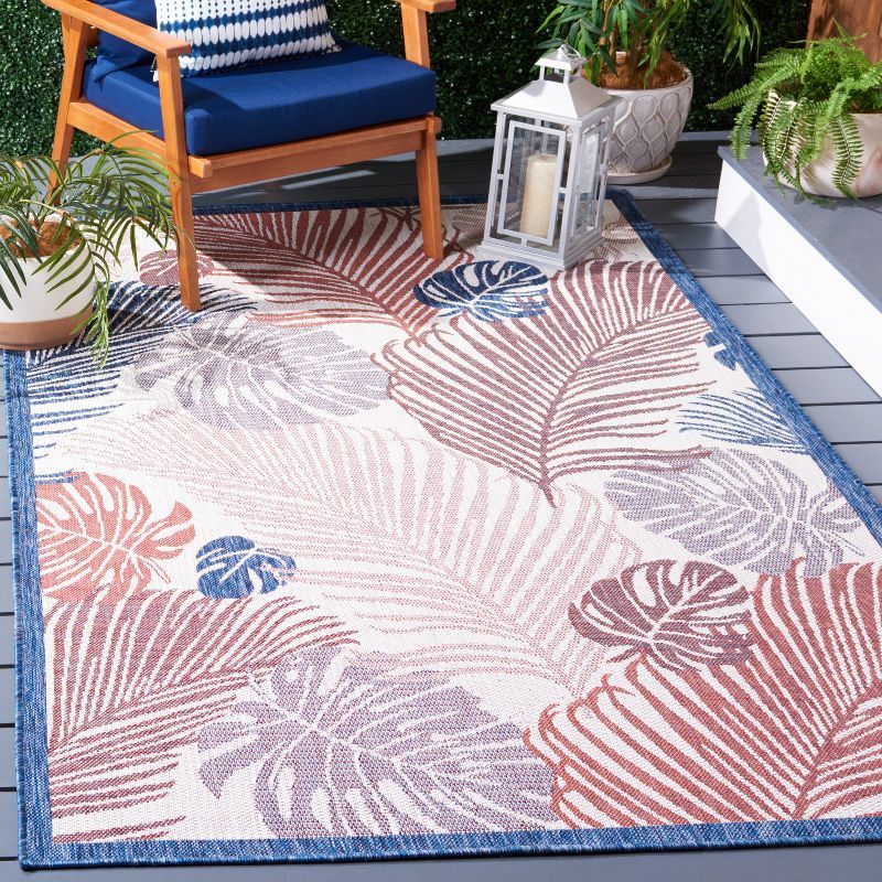 Courtyard Beige & Rust 6'7" Square Indoor/Outdoor Easy-Care Rug