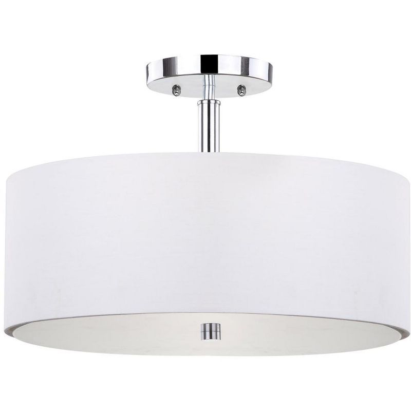 Clara 16" White Cotton Drum Ceiling Light with Chrome Accents