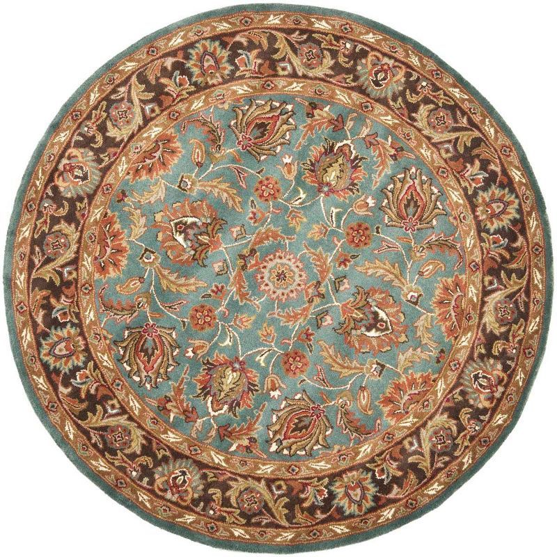 Blue and Brown Round Hand-Tufted Wool Area Rug