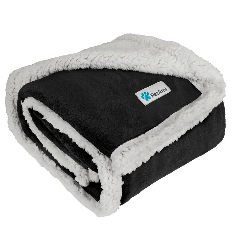 Medium Black Sherpa and Synthetic Fabric Reversible Pet Blanket