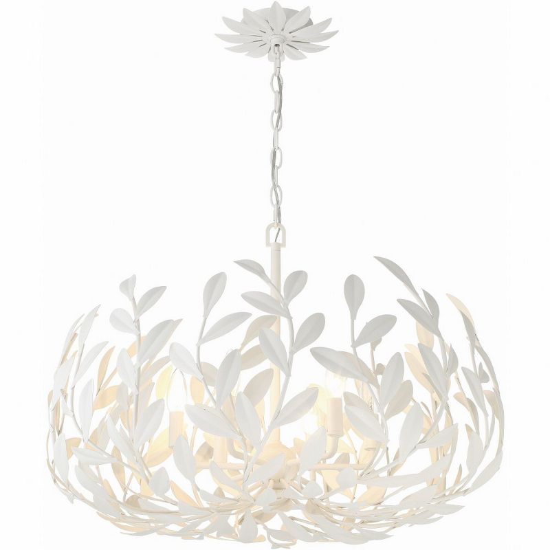 Matte White 6-Light Steel Chandelier with Leaf Design