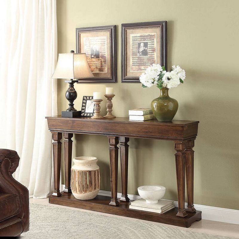 72" Oak Wood Console Table with Storage Shelf