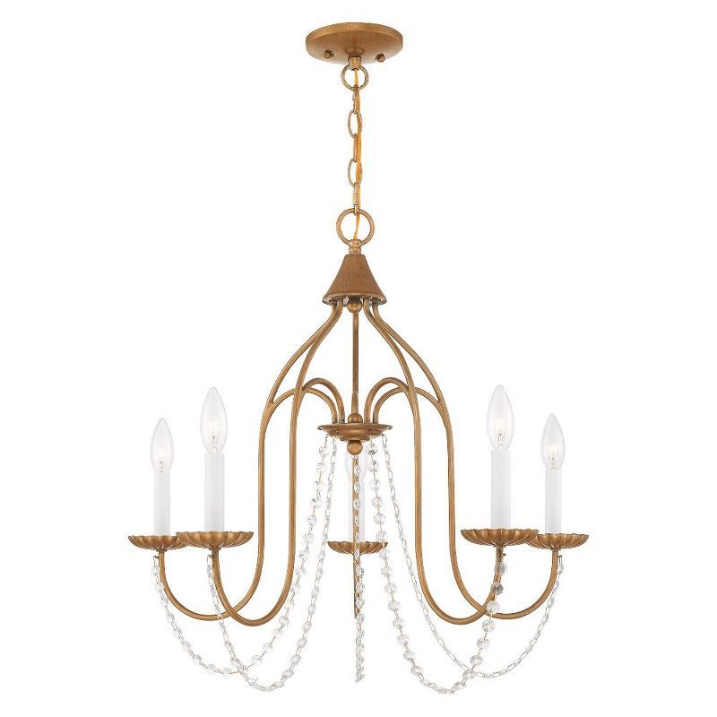 Antique Gold Leaf 5-Light Chandelier with Crystal Trim