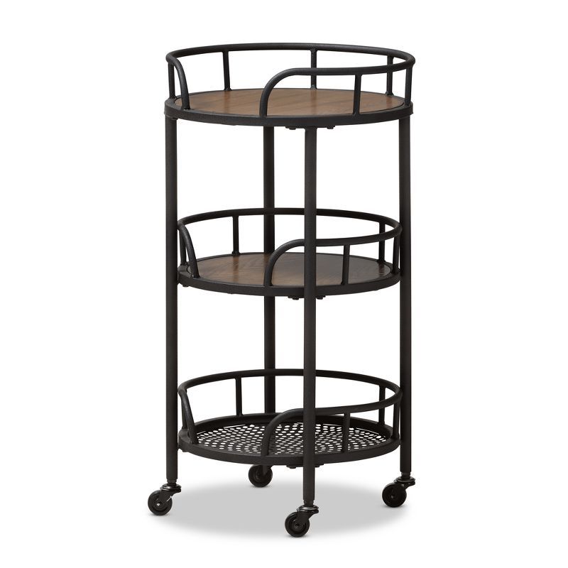 Bristol Rustic Industrial Metal and Wood Mobile Serving Cart - Brown