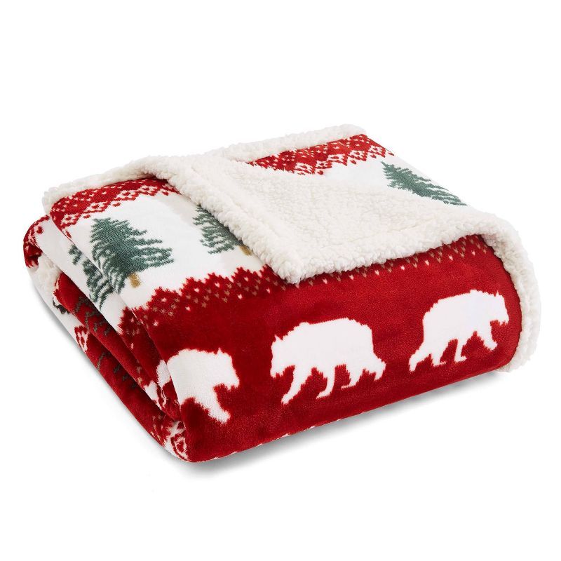 Grizzly Peak Red Reversible Sherpa Fleece Throw Blanket