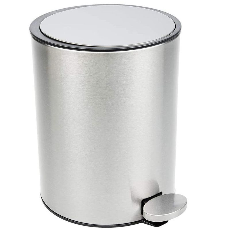 Compact Silver Stainless Steel Pedal Waste Bin with Lid