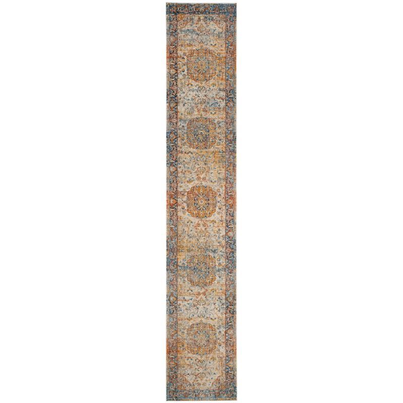 Vintage Blue and Multicolor Synthetic Runner Rug, 2'2" x 8'
