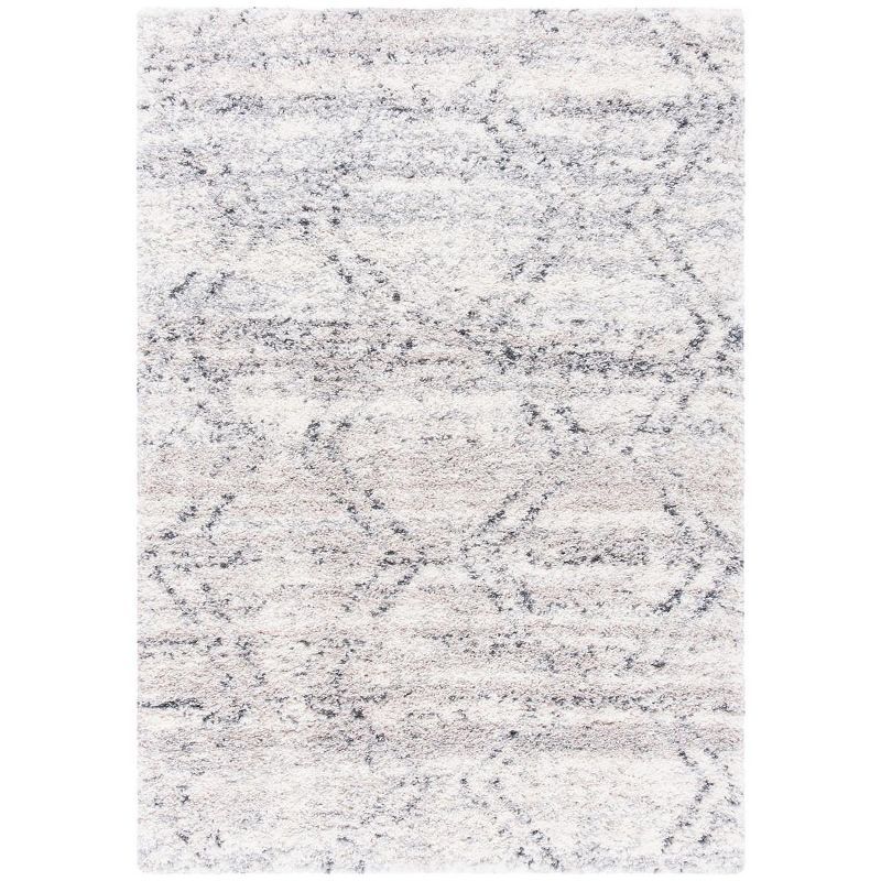 Ivory and Gray Rectangular Shag Area Rug, 3 x 5 ft