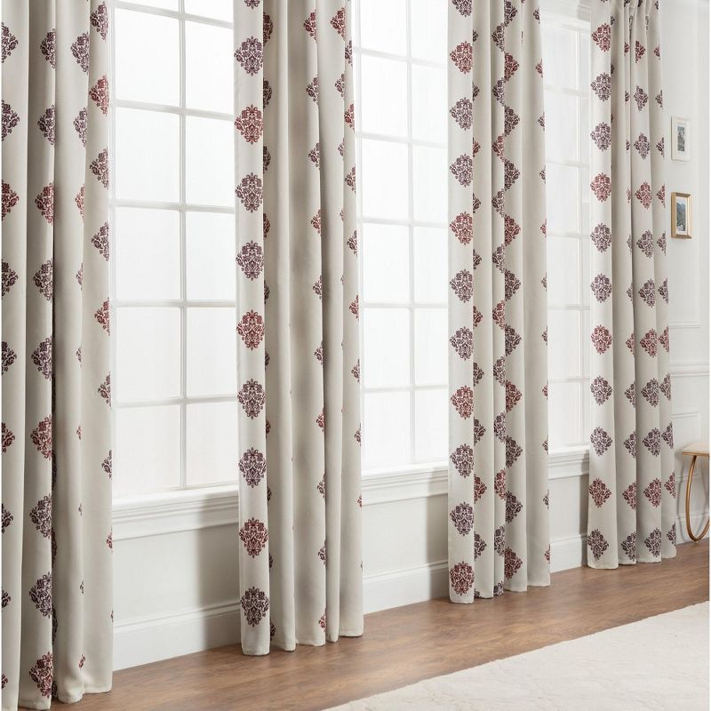 Ruby Damask Blackout Polyester Window Curtain Panels, 52" x 63"