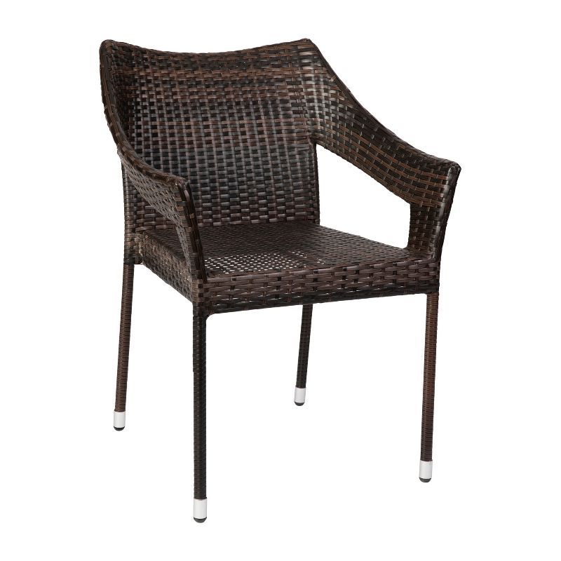 Espresso Wicker PE Rattan Stackable Dining Chair with Armrests