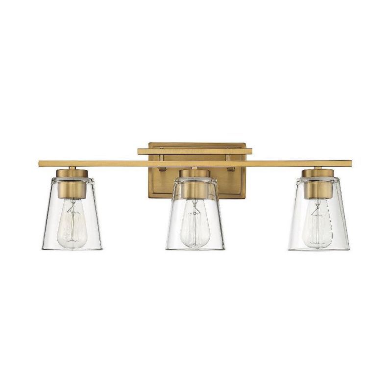 Warm Brass and Clear Glass 3-Light Vanity Fixture