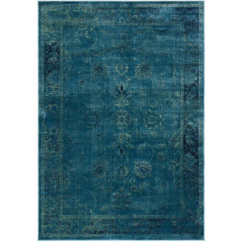 Turquoise and Multi Vintage Rectangular Viscose Area Rug
