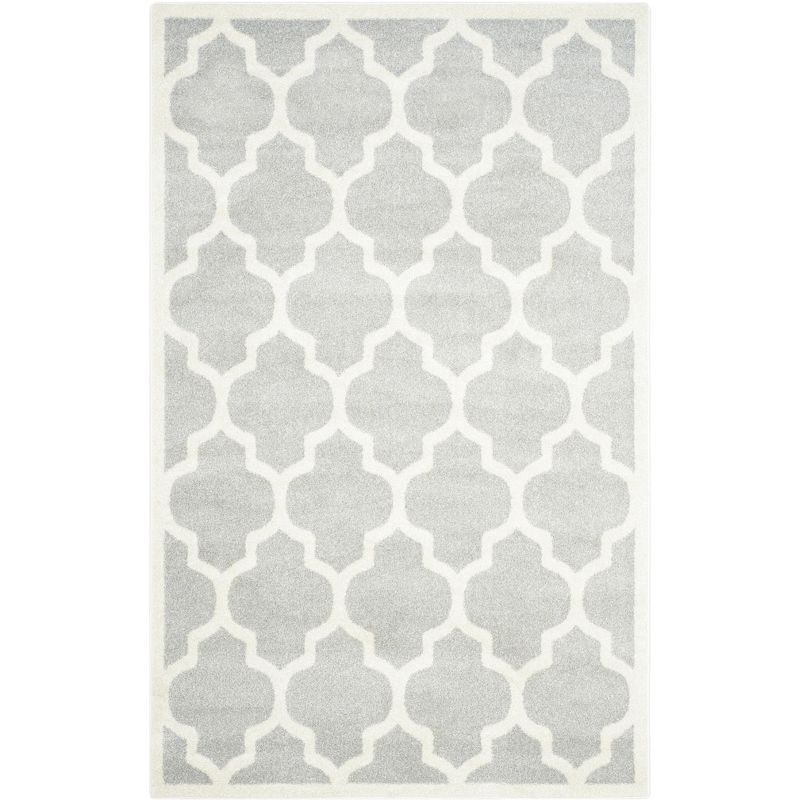 Light Grey and Beige Reversible Cotton Synthetic Area Rug