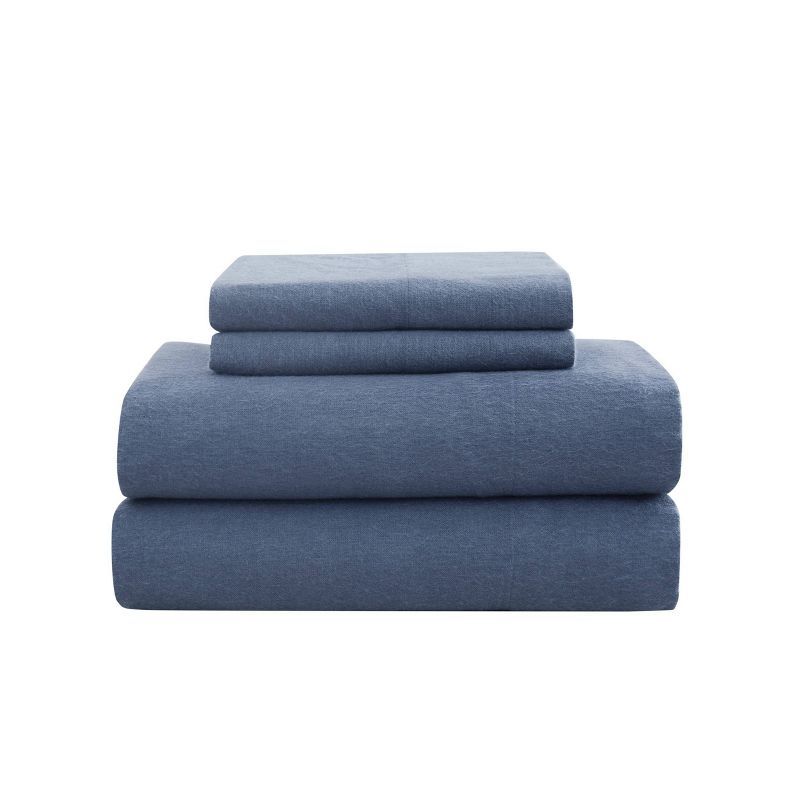 King Solid Blue Flannel Cotton Sheet Set