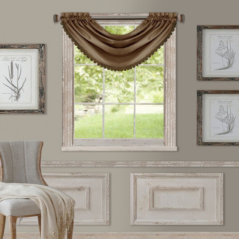 Antique Gold Faux Silk Waterfall Valance with Rod Pocket
